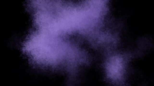 Purple Blue Smoke Explosion Bursting from Center and Dissipating, Colorful Powder Cloud Effect on Transparent Background, Realistic VFX Smoke Blast for Compositing and Motion Graphics, Alpha Channel 4