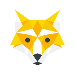 Fototapeta premium Stylized Geometric Fox Head Logo Design Using Low Poly Triangle Art Style Bright Yellow and White Colors Modern Wild Animal Mascot Vector Illustration