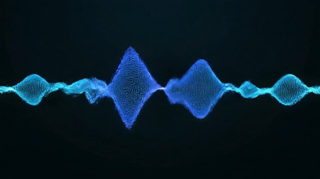 Audio Waveform: An abstract, dynamic visual of an audio waveform pulsates, its blue and turquoise hues representing sound, rhythm, and the invisible energy of voice or music.