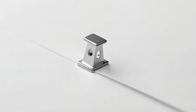 Silver metal staple in thick white paper macro. Corporate legal document concept.