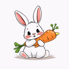 Obraz premium Adorable cartoon rabbit happily holding a large orange carrot