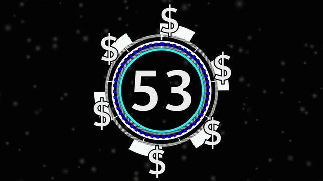 53 Dollar price tag animation on screen for store shop business concept video element. videos business concept video element, Number counter of dollar  numbers with alpha.