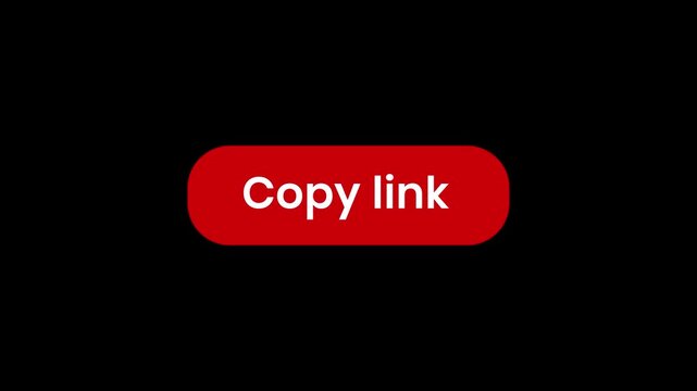 Minimalist red copy link button animation featuring a white mouse pointer clicking on the rounded rectangle shape, isolated on a dark background for modern digital content and web design elements.