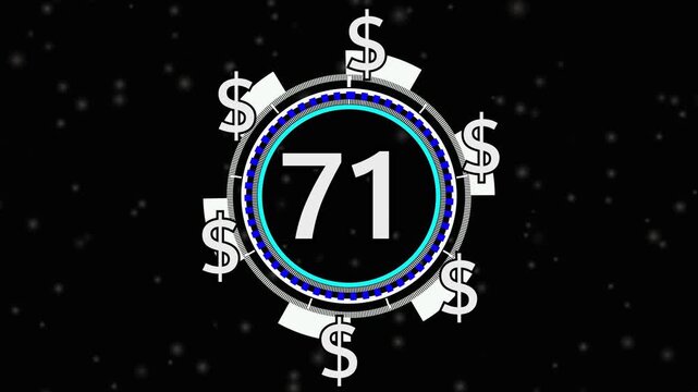 71 Dollar price tag animation on screen for store shop business concept video element. videos business concept video element, Number counter of dollar  numbers with alpha.