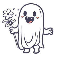 Fototapeta premium A cute cartoon ghost holding a flower in a playful and friendly manner