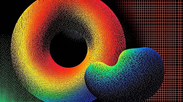 Colorful abstract shapes with grid background