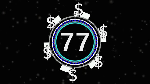 77 Dollar price tag animation on screen for store shop business concept video element. videos business concept video element, Number counter of dollar  numbers with alpha.