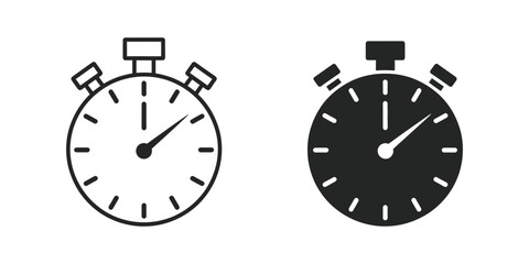Fototapeta premium Stopwatch icon, line and glyph stopwatch timer, countdown timer collection, vector illustration with stroke and fill on white background, flat and minimal design for time management