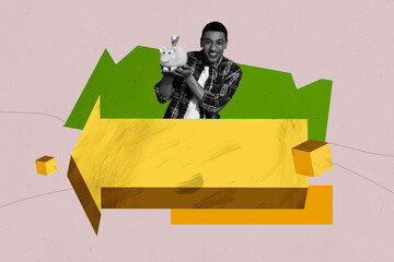 Full 3d poster art collage of happy businesswoman businessman receive arrow development career...