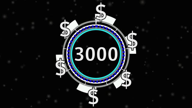 3000 Dollar price tag animation on screen for store shop business concept video element. videos business concept video element, Number counter of dollar  numbers with alpha.