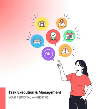 Task Execution and Management AI Agent Illustration - Personal Assistant Workflow Productivity Tools for Business Success