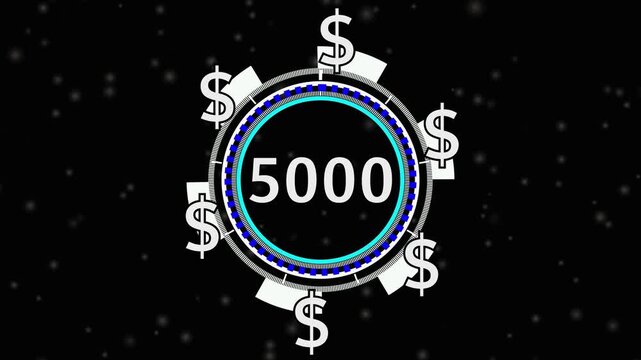 5000 Dollar price tag animation on screen for store shop business concept video element. videos business concept video element, Number counter of dollar  numbers with alpha.