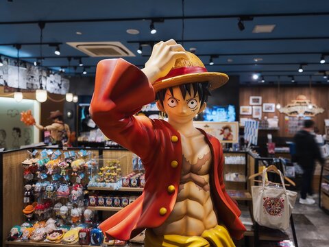 Monkey D. Luffy  figure at One piece official store Kumamoto city Popular Anime souvenir goods : Kumamoto, Japan - Mar 12, 2026