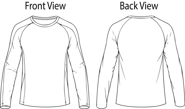 Long Sleeve Raglan T-Shirt Technical Sketch Mockup Vector with Front and Back View