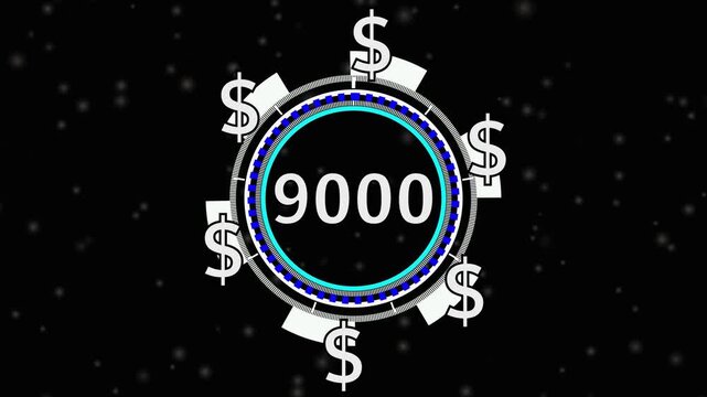 9000 Dollar price tag animation on screen for store shop business concept video element. videos business concept video element, Number counter of dollar  numbers with alpha.