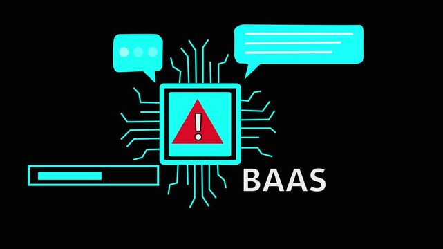 Cloud Computing Back end as a Service Baa S Warning Alert Digital Circuit BaaS technology. 4k