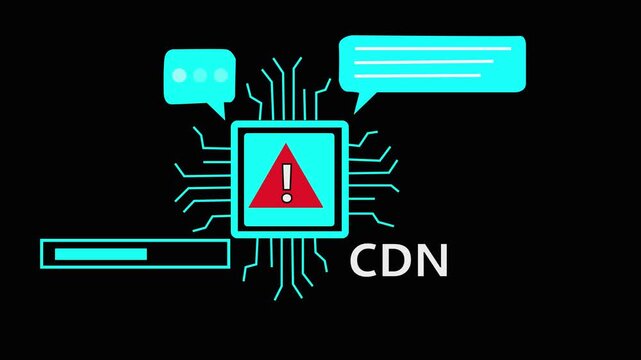 Content Delivery Network Error Alert on Digital Circuit Board with Warning Symbol and Progress Bar image. 4k