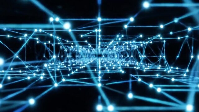 Minimal black background with glowing connection lines.