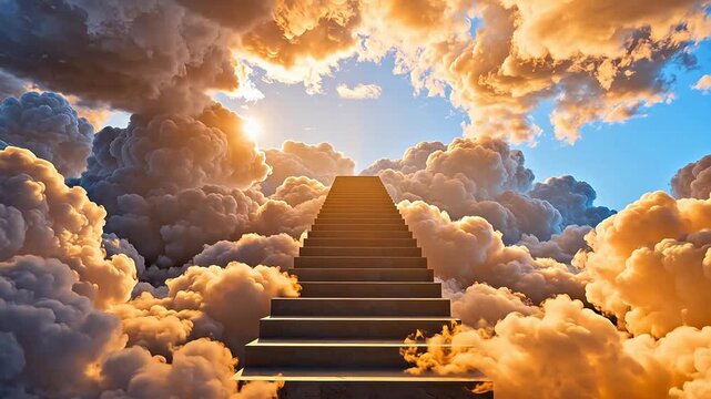 Stairway to the sky with clouds