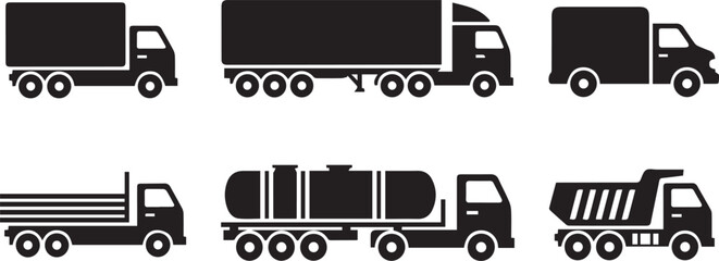 Logistics and Cargo Truck Silhouette Icon Set © Vector 4 You