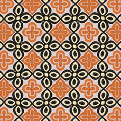 Fototapeta premium Seamless Geometric Embroidery Pattern in Orange, Black, and Cream