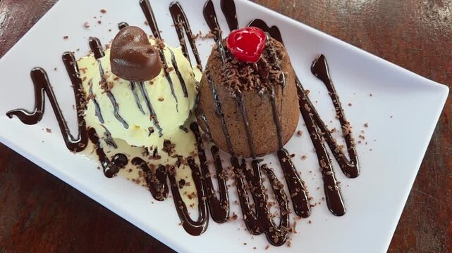 sobremesa doce de chocolate com sorvete 