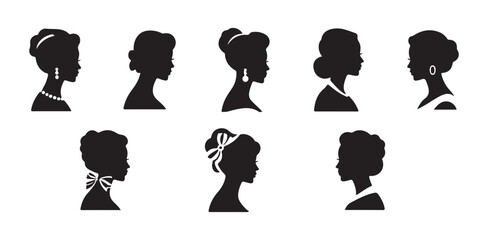 Victorian era women silhouettes, profile portraits with jewelry, retro style © MdJahid