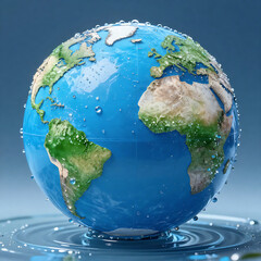 Fototapeta premium A 3D illustration of the green planet Earth globe featuring detailed continents and blue oceans floating in a global space environment for business and travel concepts