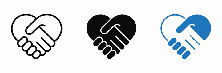 Fototapeta premium Love and Support Icon with Handshake in Heart Shape, Symbol of Care, Trust and Kindness, Charity and Social Support Concept, Community, Relationship and Teamwork Vector Illustration