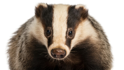 Detailed portrait of a European badger showcasing its distinctive striped face and gaze © Otillie