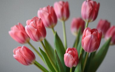 Obraz premium Pink tulips bloom gracefully their soft petals and green stems