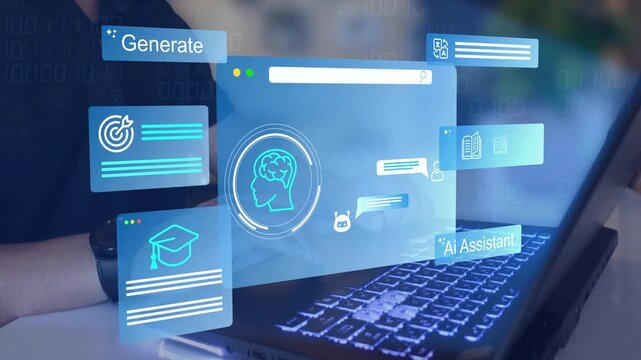 Artificial intelligence E-learning online education training webinar on internet for personal development and professional qualifications.