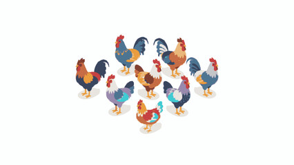 Colorful Rooster and Chicken Vector Illustration Set on White © Basecamp