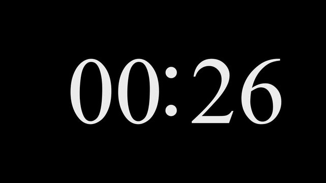 53 seconds digital countdown timer animation from 53 to 0 seconds on black background 4k video