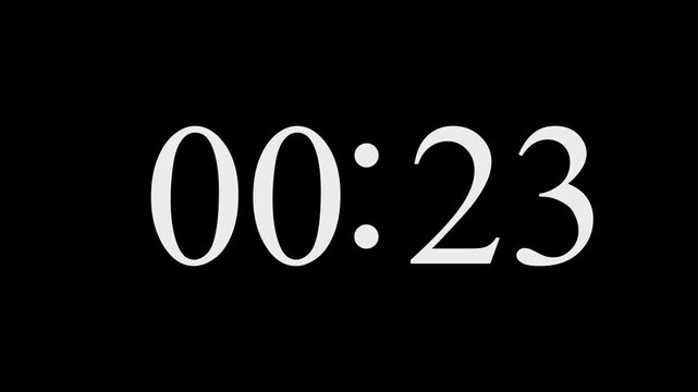 46 seconds digital countdown timer animation from 46 to 0 seconds on black background 4k video