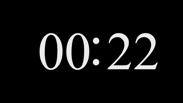 44 seconds digital countdown timer animation from 44 to 0 seconds on black background 4k video