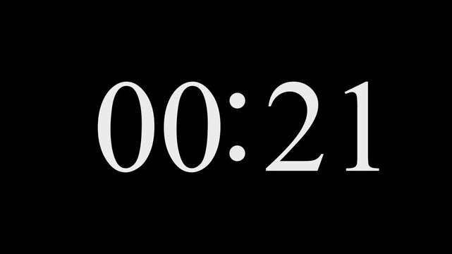 43 seconds digital countdown timer animation from 43 to 0 seconds on black background 4k video