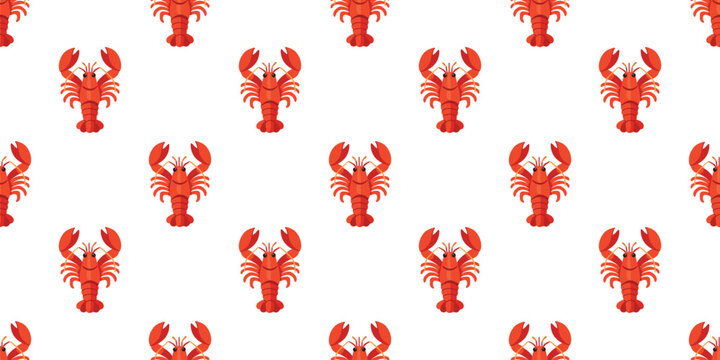 seamless red crayfish pattern on clean white background