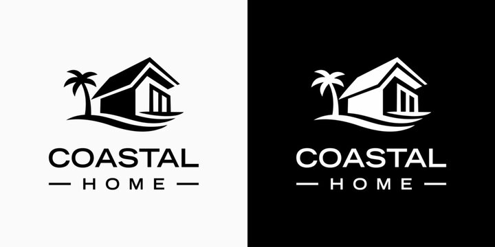 Vector logo design of a coastal house with a modern, simple, clean and abstract style. Icons for business, real estate, vacation and personal branding.