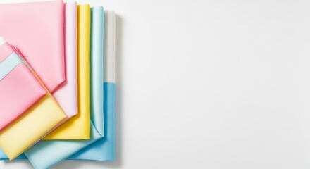 Fototapeta premium Colorful paper sheets stacked neatly corner.