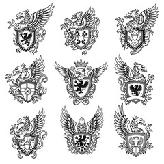 Obraz premium Massive Grid of Griffin and Eagle Heraldry