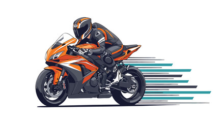 Obraz premium Dynamic Speeding Motorcycle Rider Illustration Vector with Motion Trails - Vibrant Orange Sportbike Graphic