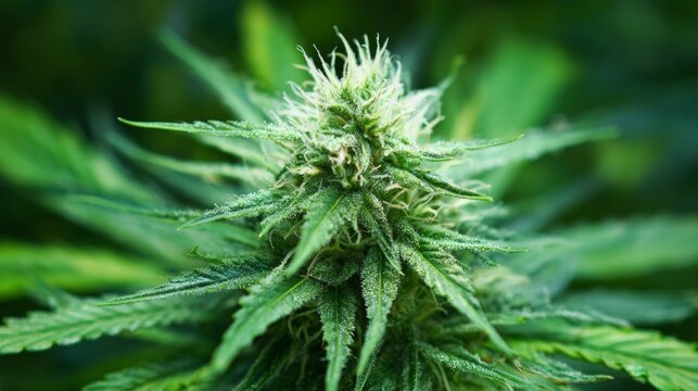 Close-Up of a Vibrant Green Cannabis Flower with Fine Details