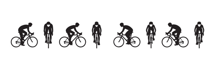 Obraz premium Set of cyclist silhouettes showing various angles for cycling sport and road race