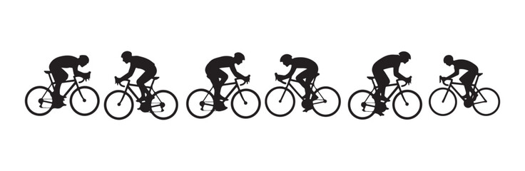 Obraz premium Cyclist silhouette set, man cycling in various poses isolated on white background
