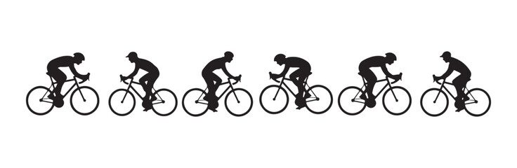Naklejka premium Road cyclist silhouettes set, male bike riders in black isolated on white background