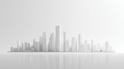 Fototapeta premium Futuristic minimalist cityscape model with sleek white high rise towers reflected on a polished light gray surface, evoking modern architecture, urban growth and clean design