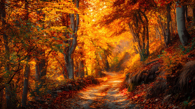 Golden Forest Path in Autumn Light