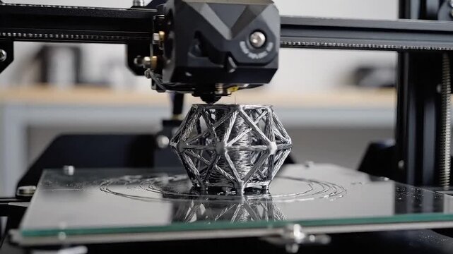Metal 3D printer creating a geometric object on a glass plate