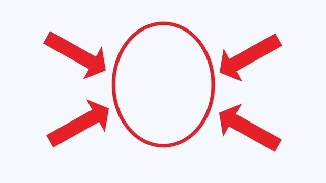 Red circle with four red arrows pointing toward it. Suitable for business presentations, marketing materials, infographic designs, and directional concepts.